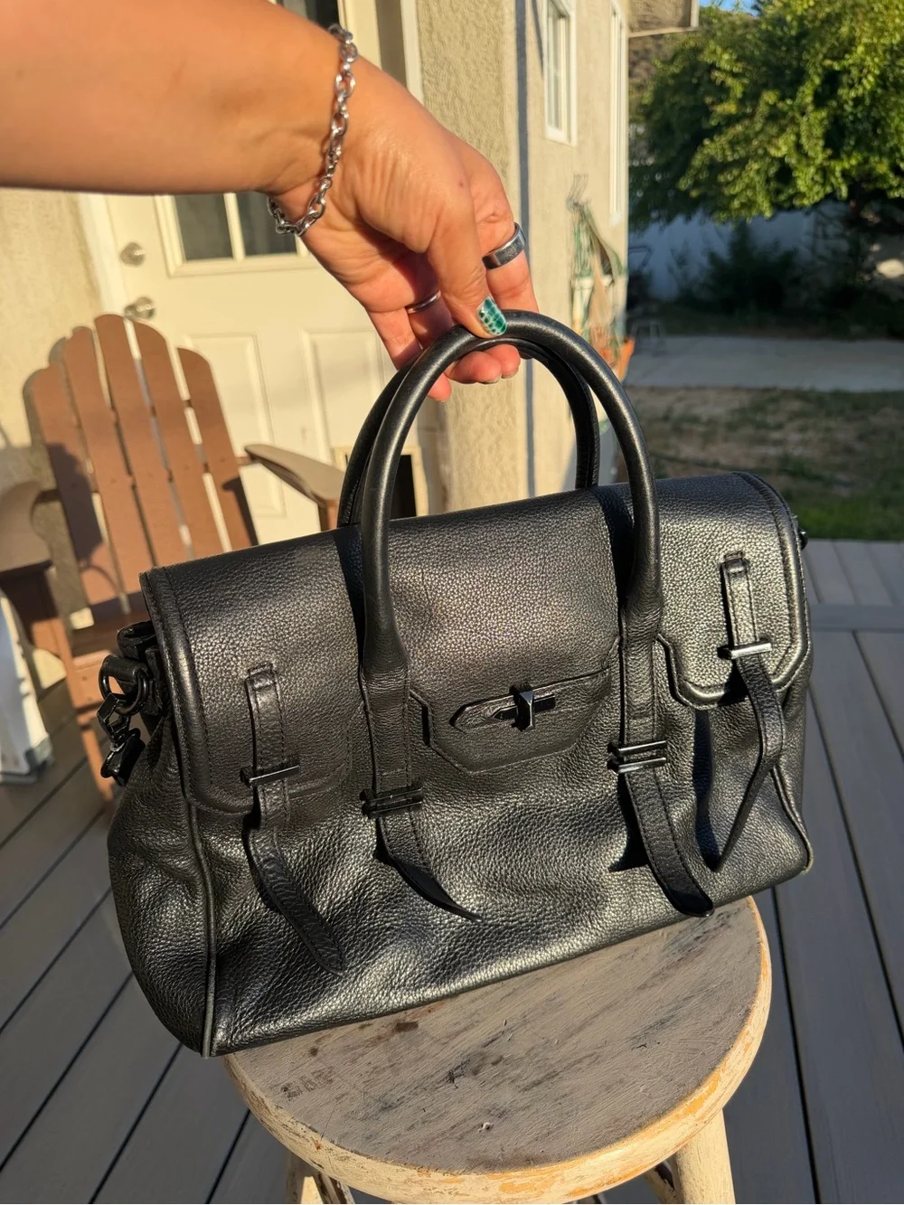 Rebecca Minkoff Black Pebbled Leather Satchel with Top Handles